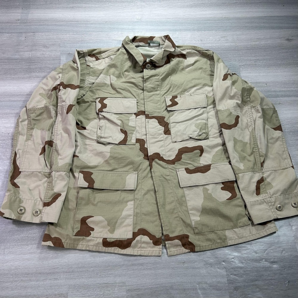 VINTAGE Propper Coat Mens Large Beige Desert Camo BDU Button Pockets Military